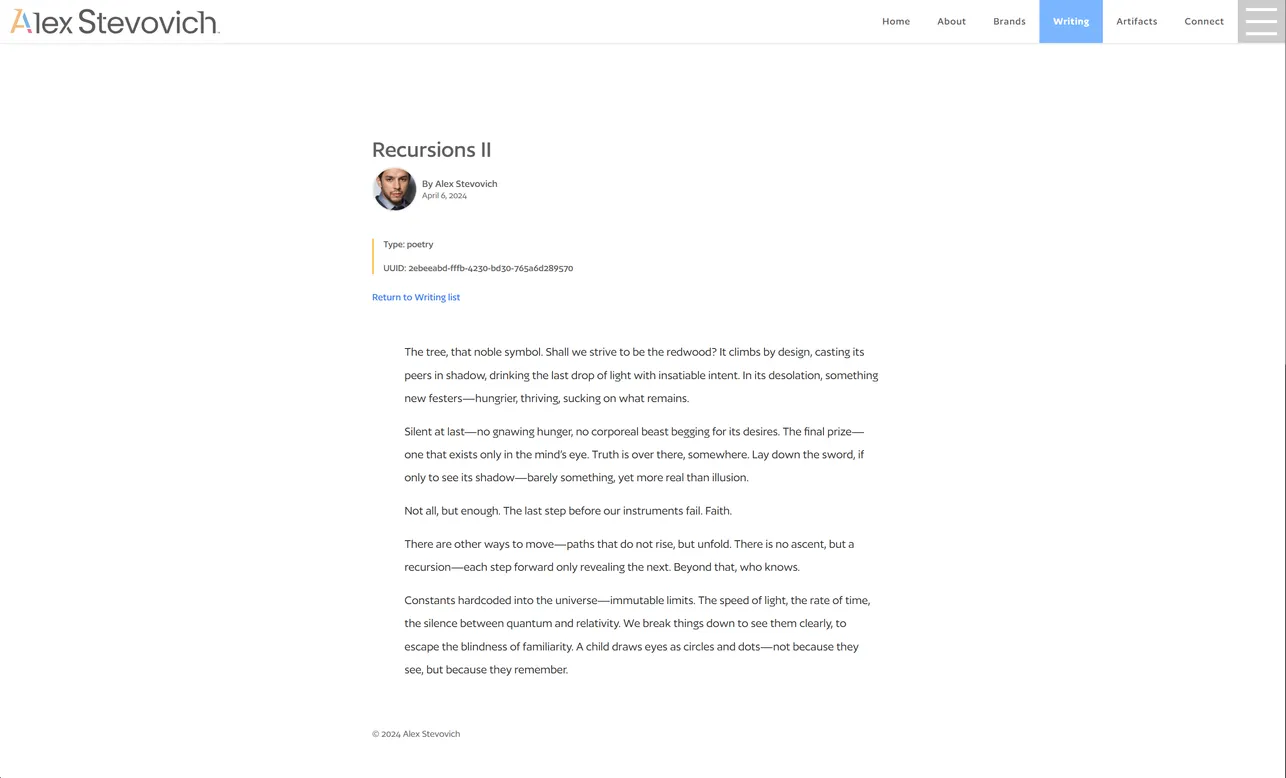 Alex Stevovich Website — Writing Page