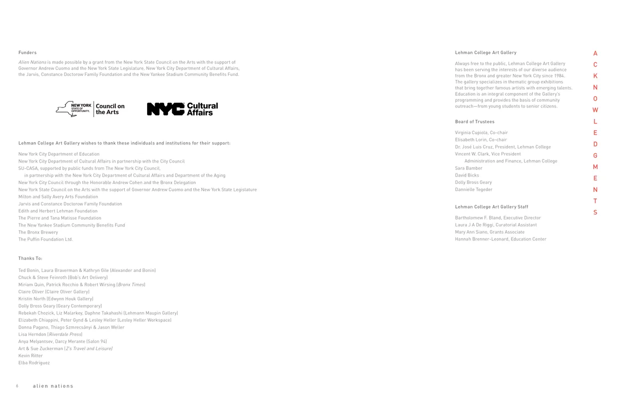 Alien Nations (2017) exhibition catalog, pages 6-7