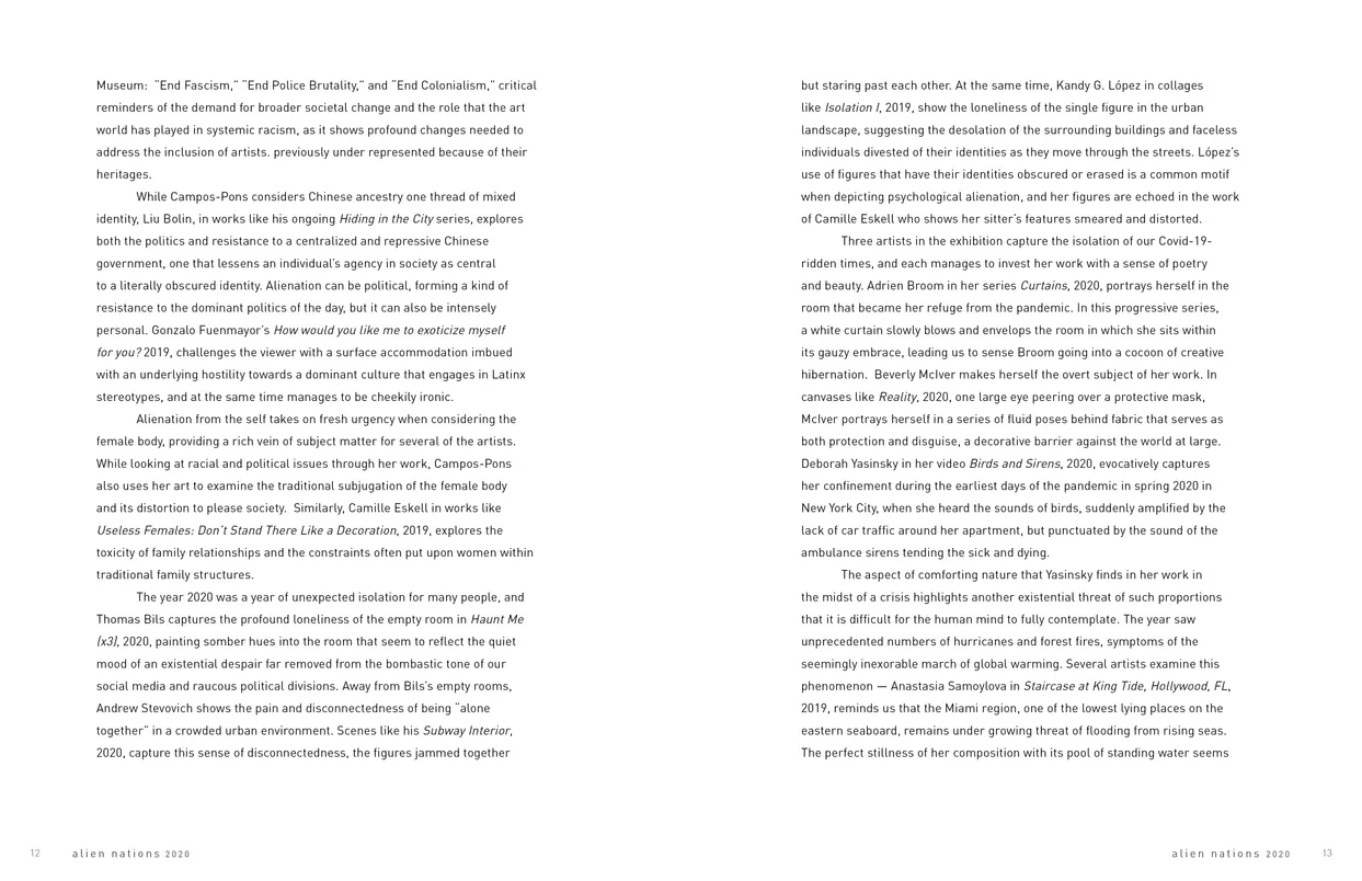Alien Nations 2020 exhibition catalog, pages 12-13