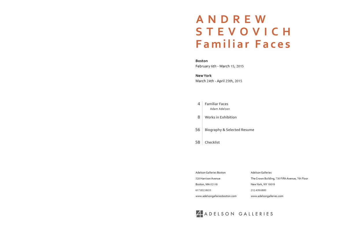 Andrew Stevovich Familiar Faces exhibition catalog, pages 2-3