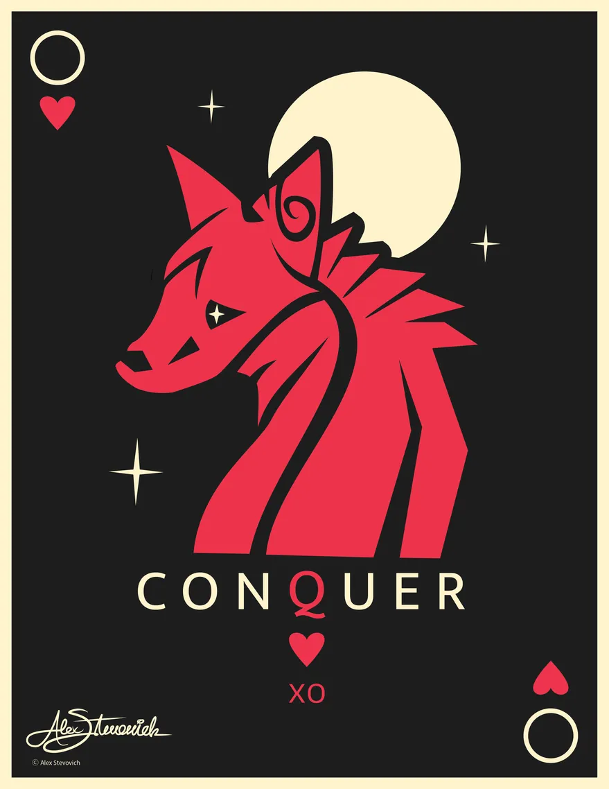 Conquer XO playing card style graphic