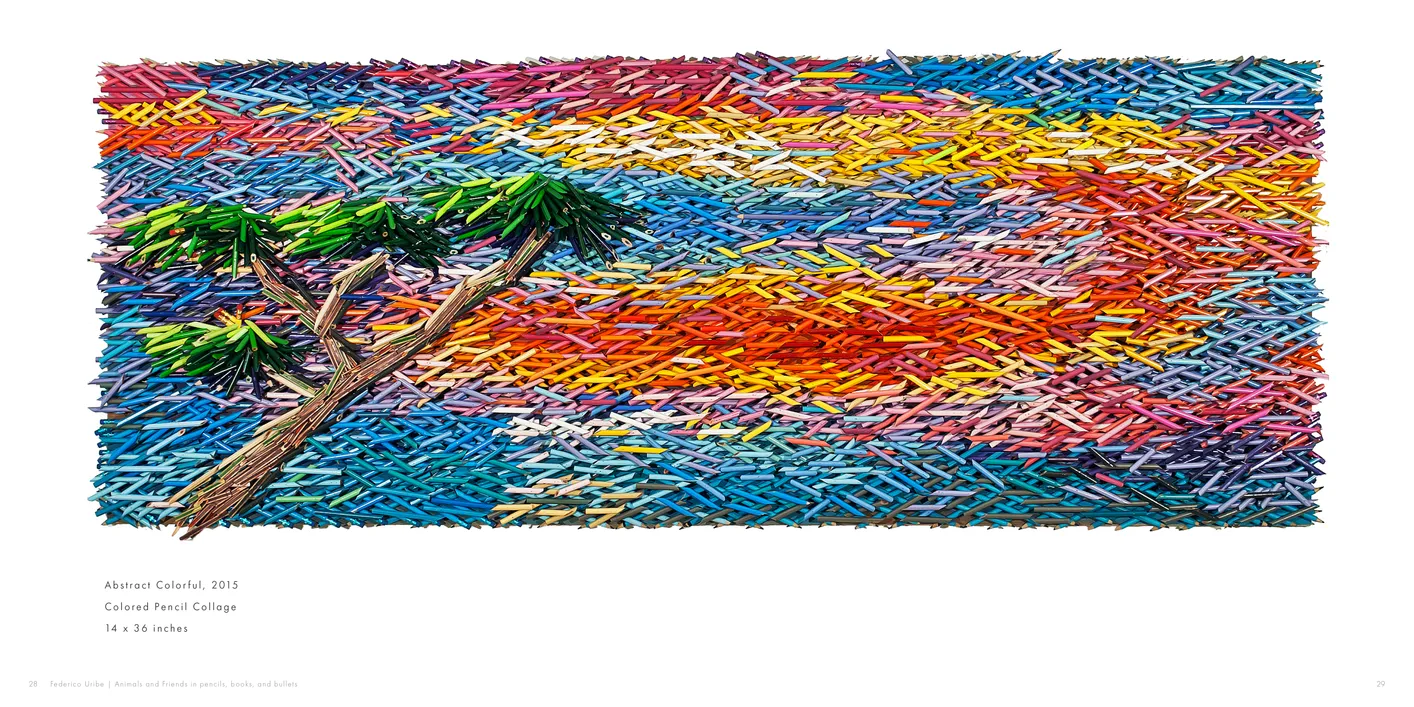 Federico Uribe: Animals and Friends in Pencils, Books, and Bullets exhibition catalog, pages 28-29