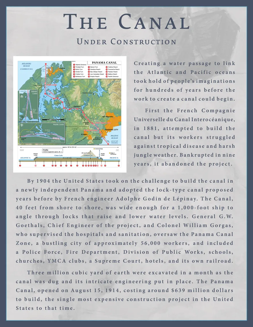 Canal construction wall panel for the Oh Panama! Jonas Lie Paints the Panama Canal exhibition