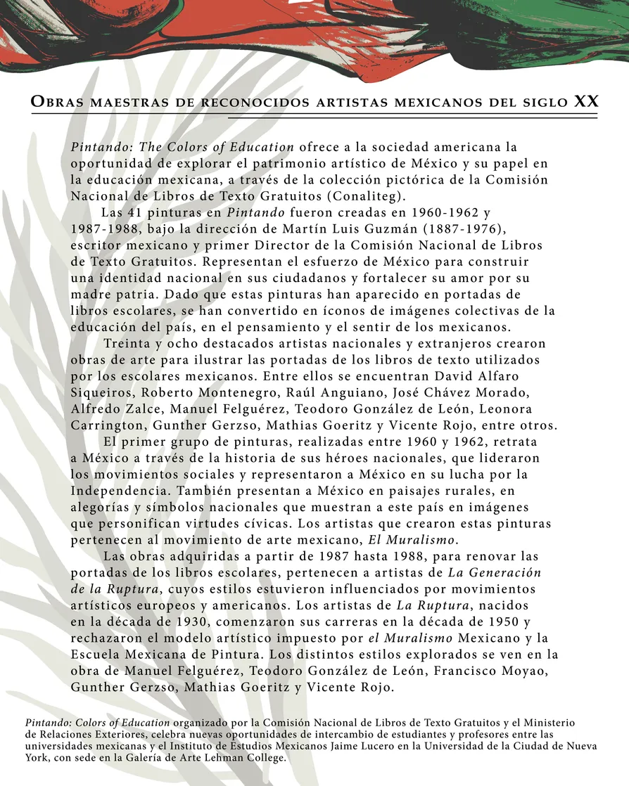 Introduction panel (Spanish) for the Pintando: Colors of Education exhibition