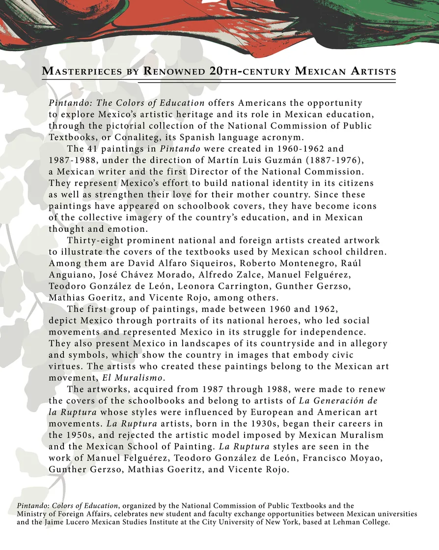 Introduction panel (English) for the Pintando: Colors of Education exhibition