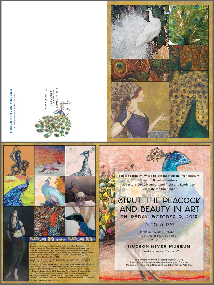 Folding invitation for the STRUT: The Peacock and Beauty in Art exhibition