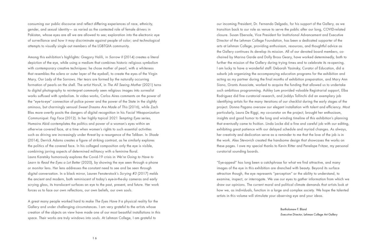 The Eyes Have It exhibition catalog, pages 16-17