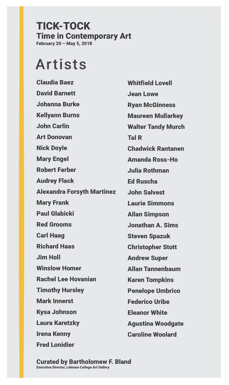 Artists wall panel for the Tick Tock: Time in Contemporary Art exhibition