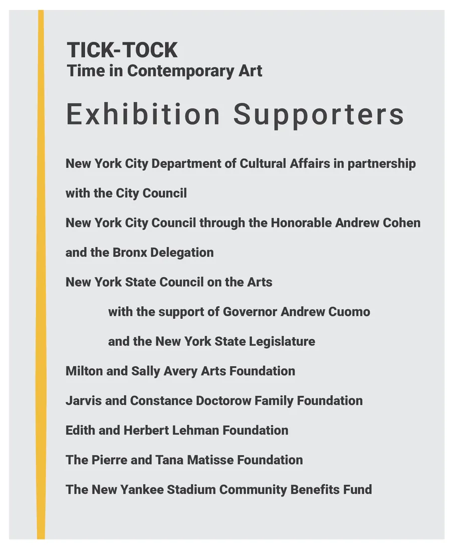 Supporters wall panel for the Tick Tock: Time in Contemporary Art exhibition