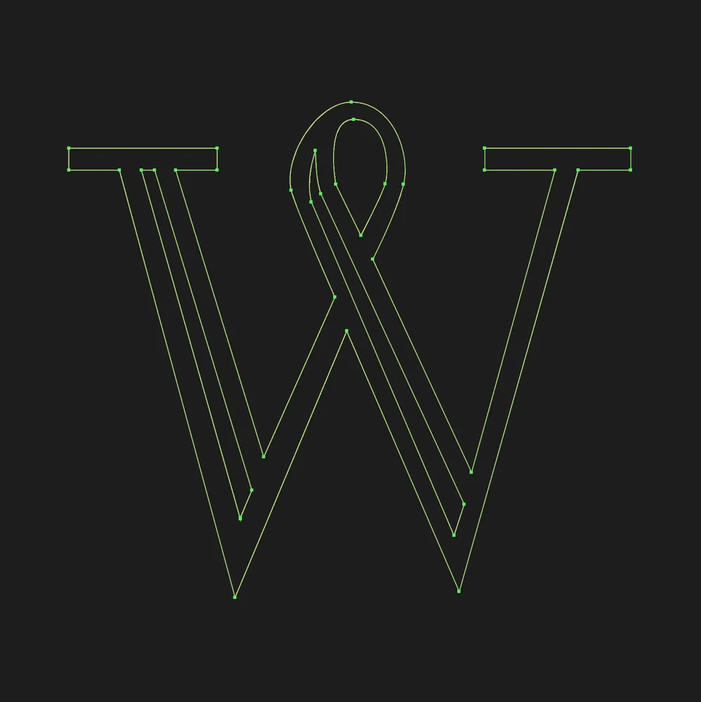 Transomnebulism dropcap font 'W' character glyph (Vector Display)