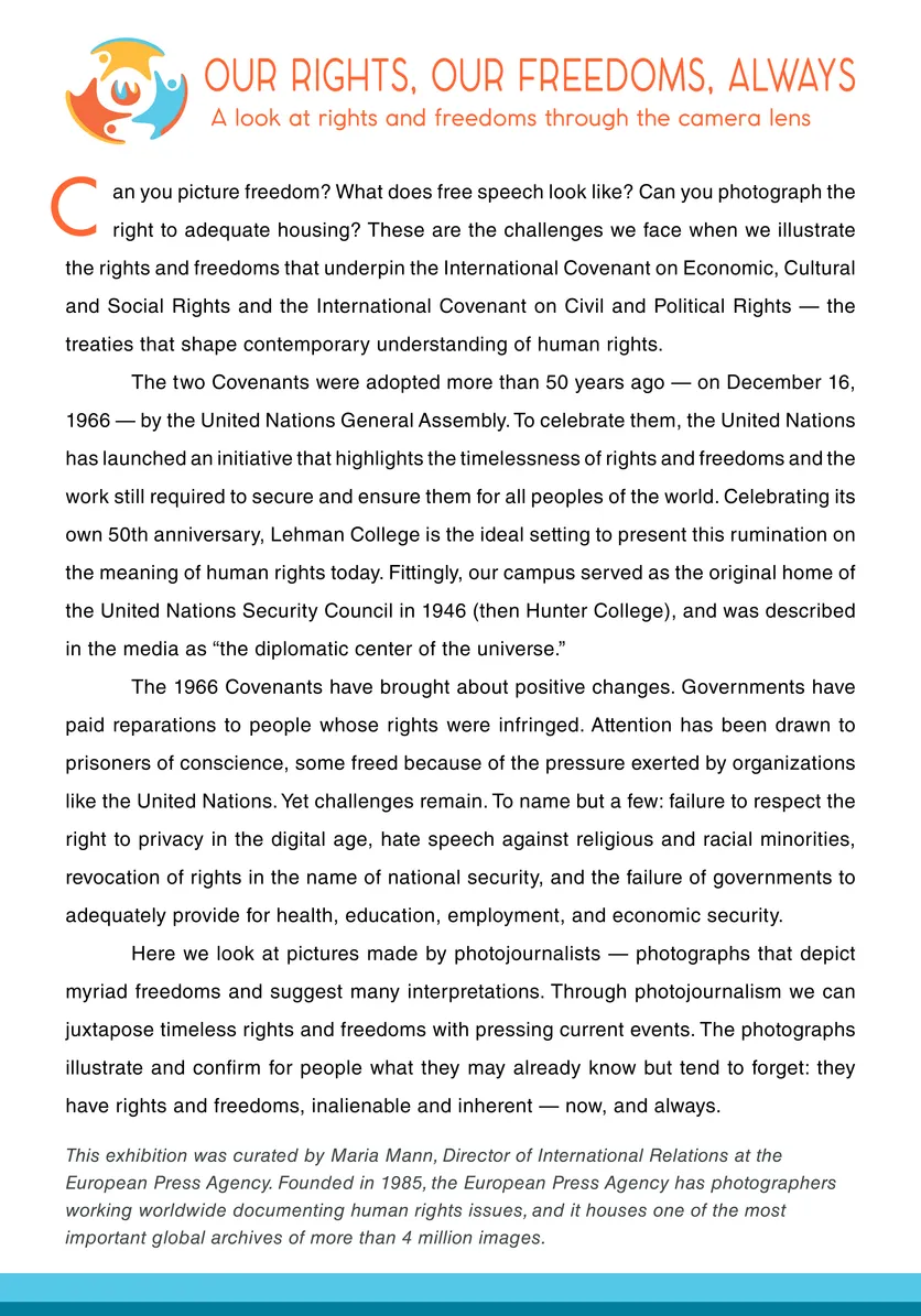 Introduction panel for Our Rights, Our Freedoms, Always exhibition