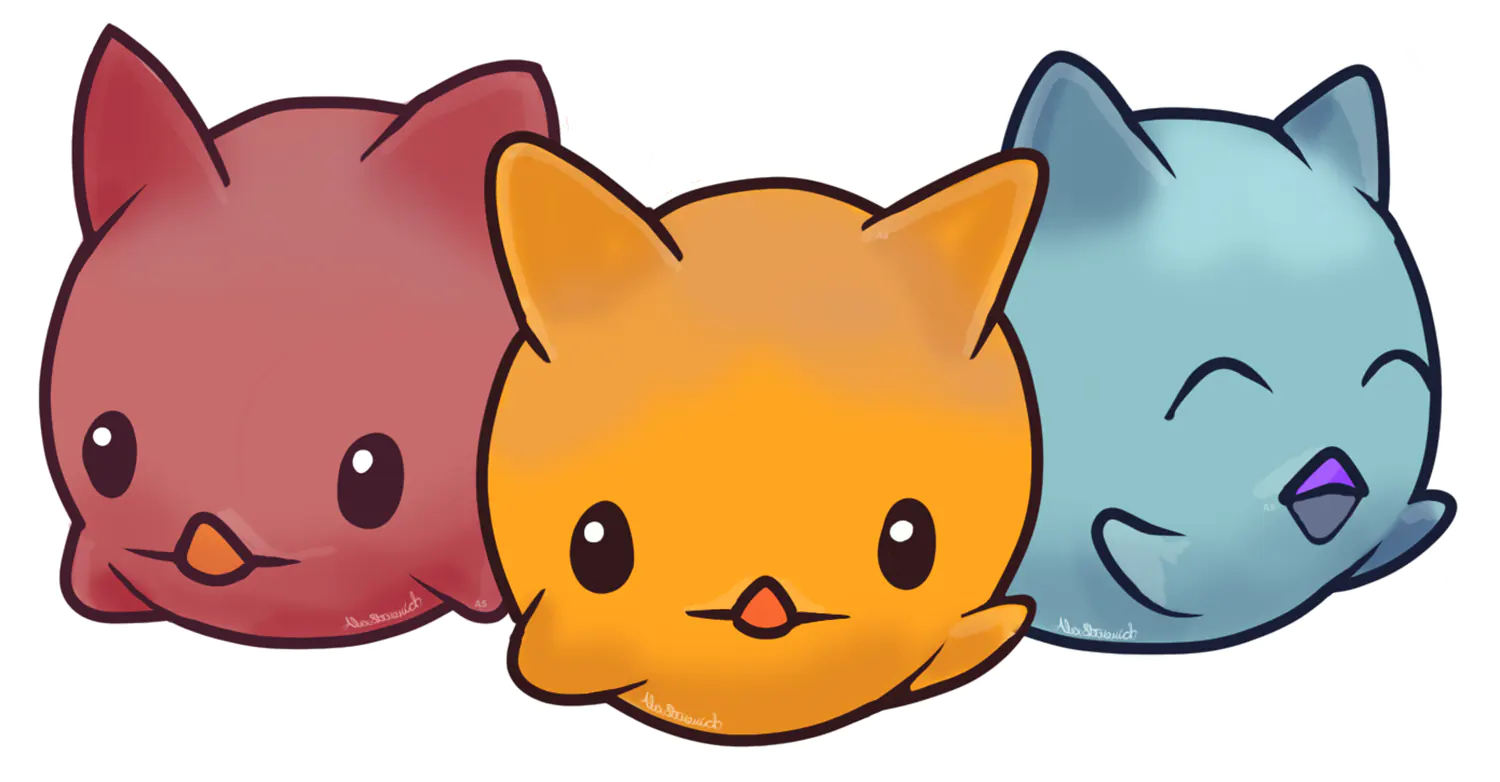 <i>Blobby Slimes Trio (Red, Yellow and Blue)</i> illustration by Alex Stevovich. ©Alex Stevovich