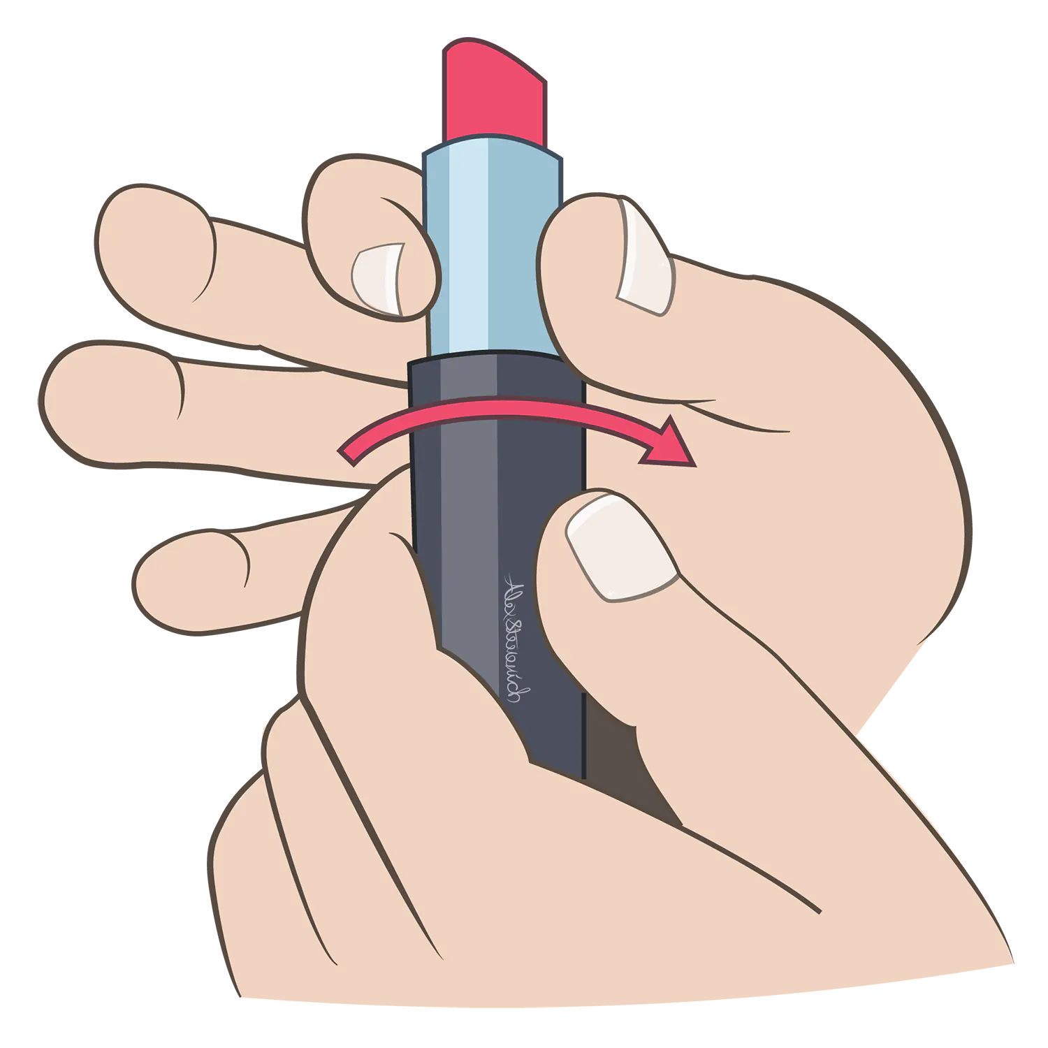 <i>Lipstick Step 2</i> drawn by Alex Stevovich. A vector illustration for <i>Universal Symbols</i>. ©Alex Stevovich