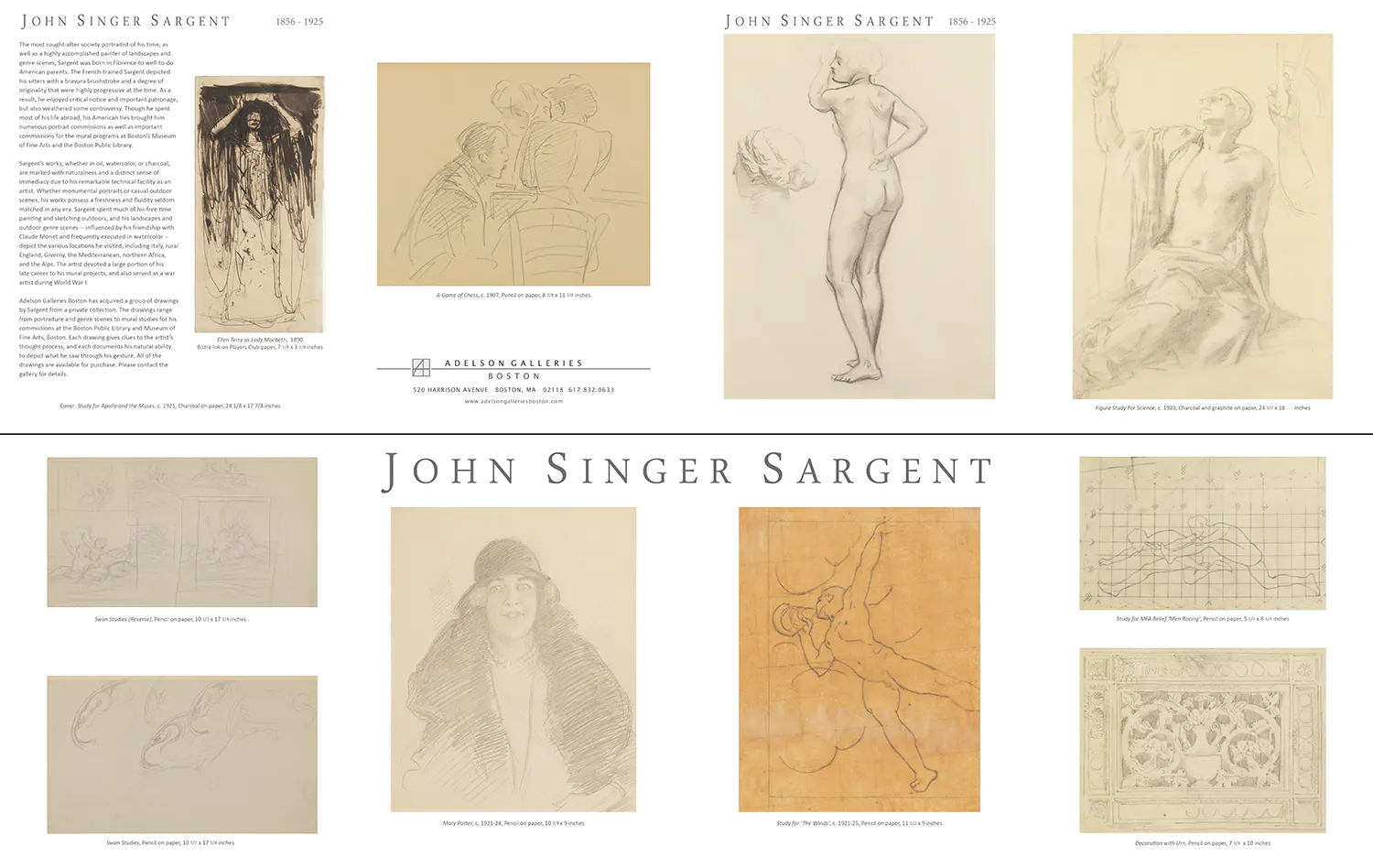 Both sides of the 3 fold brochure for the exhibition <i>John Singer Sargent</i> for Adelson Galleries Boston. Brochure design by Alex Stevovich.